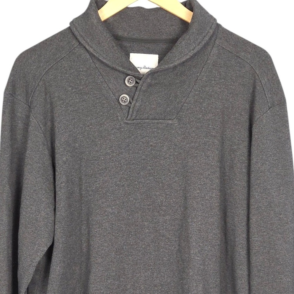 Tommy Bahama Pullover Mens Large Gray Shawl Collar Sweater Long Sleeve Cotton